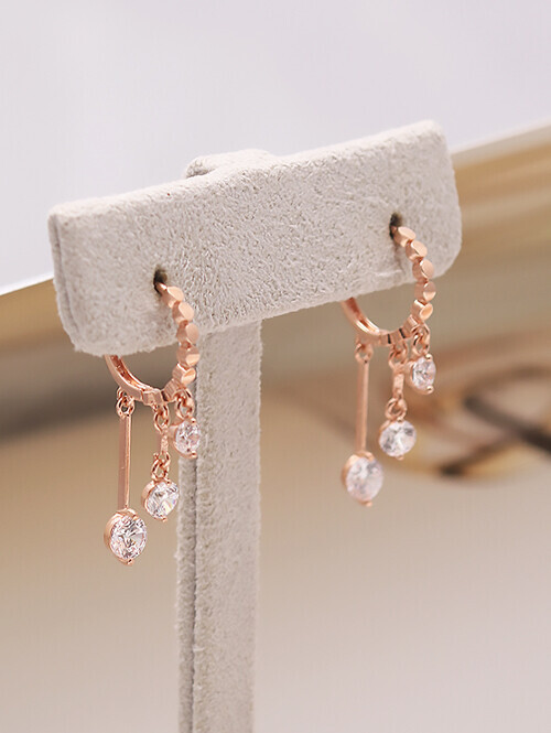 14K 18K 볼데아 세줄 드롭 큐빅 귀걸이