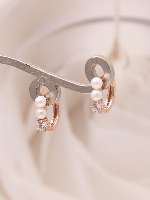 14K 18K 세든 담수진주 세로라인 큐빅 귀걸이