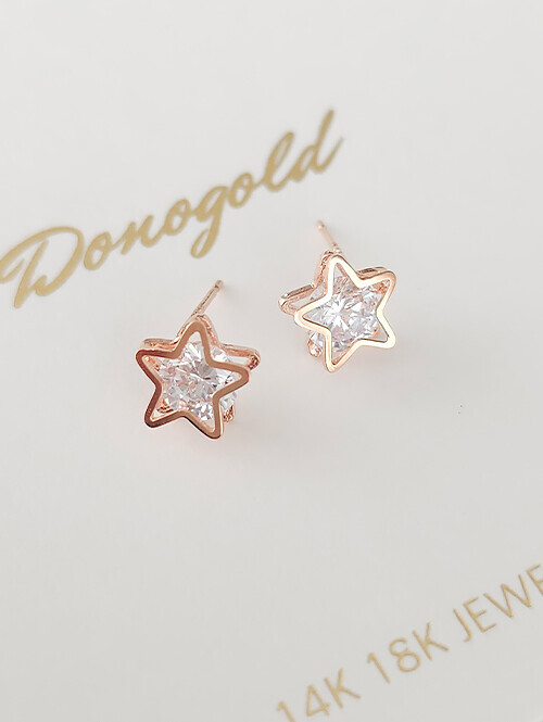 14K 별별 큐빅 귀걸이(핀/침형)