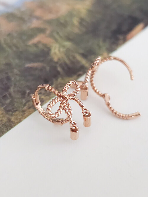 14K 18K 미니 젤리나 로프 리본 원터치귀걸이