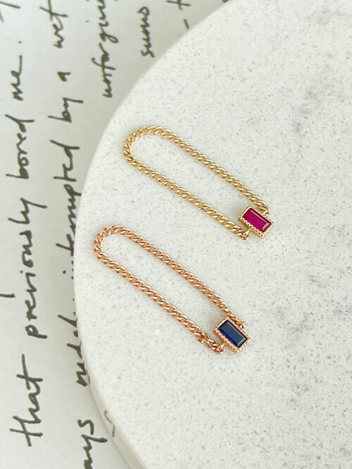14K 루비 사파이어 사각큐빅 체인 반지
