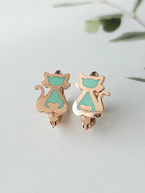 14K 18K 캣시 고양이 에폭시 귀걸이