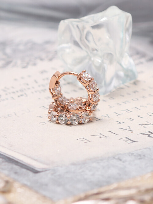 14K 18K 크렌 더블큐빅 미니 원터치 링귀걸이