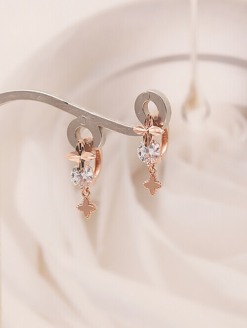 14K 18K 일리아 더블플라워 큐빅귀걸이