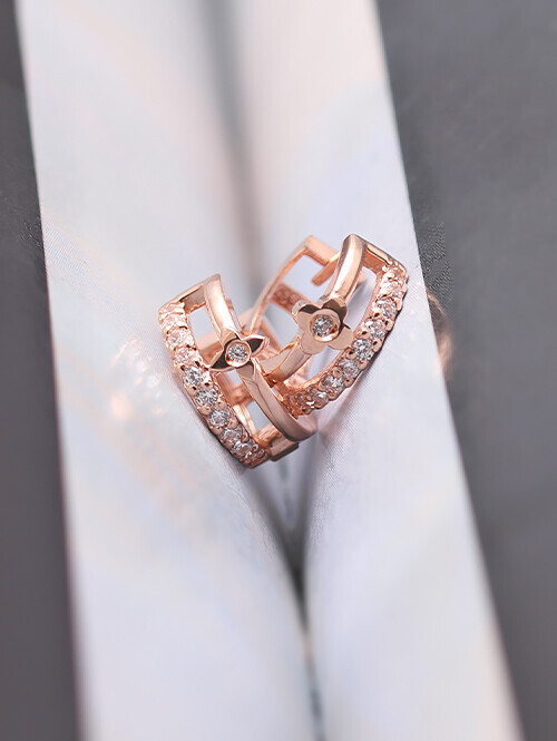 14K 18K 클레이트 플라워 언발 두줄 링귀걸이