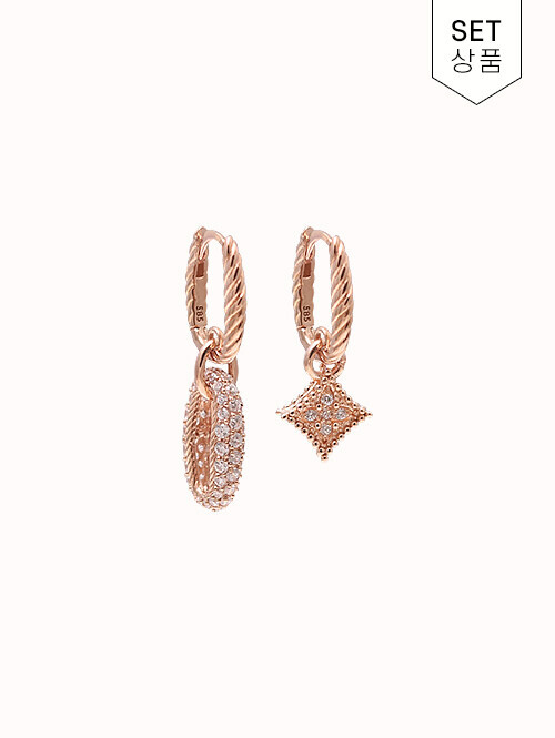 14K 18K 디뮤얼 플라워 큐빅라운드 언발 귀걸이