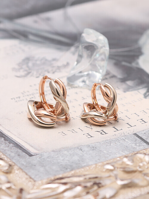 14K 18K 버네뜨 투톤 웨이브 꼬임 링귀걸이 (소사이즈)