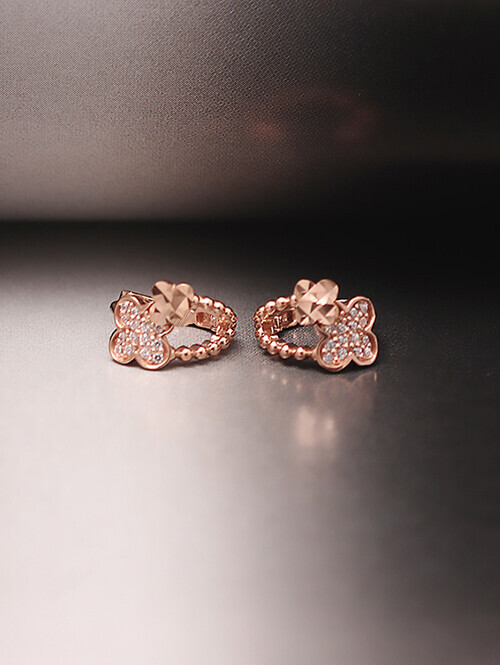 14K 18K 에일론 더블플라워 큐빅 귀걸이