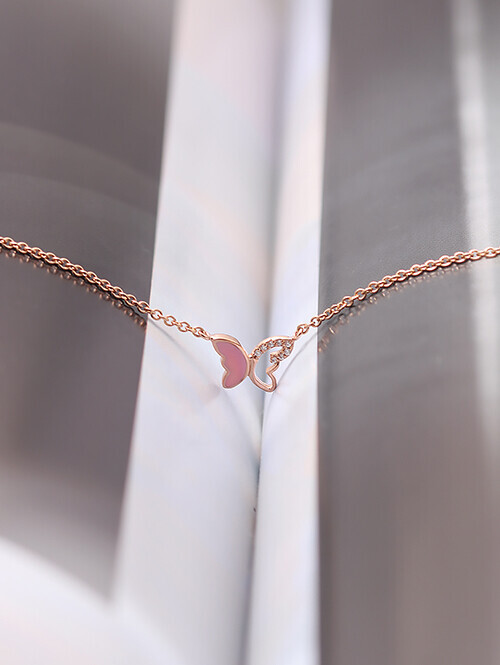 14K 18K 리아즈 핑크에폭시 나비 발찌