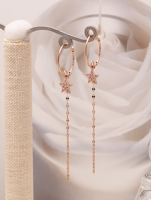 14K 18K 슈팅스타 별 드롭체인 링귀걸이