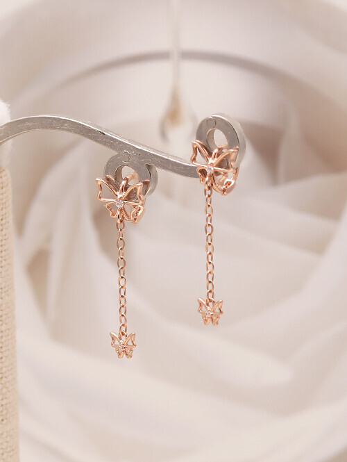 14K 18K 샬렛 트윈 나비 드롭 귀걸이