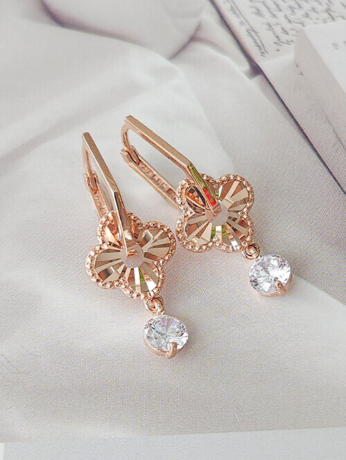 14K 18K 샤롤 행운 컷팅클로버 큐빅 귀걸이