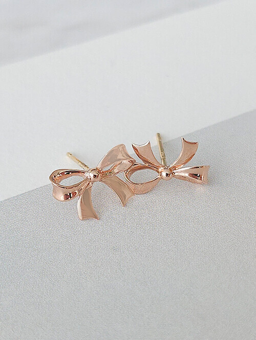 14K 18K 레이디스 숏 미니 리본 귀걸이 (핀/침형)