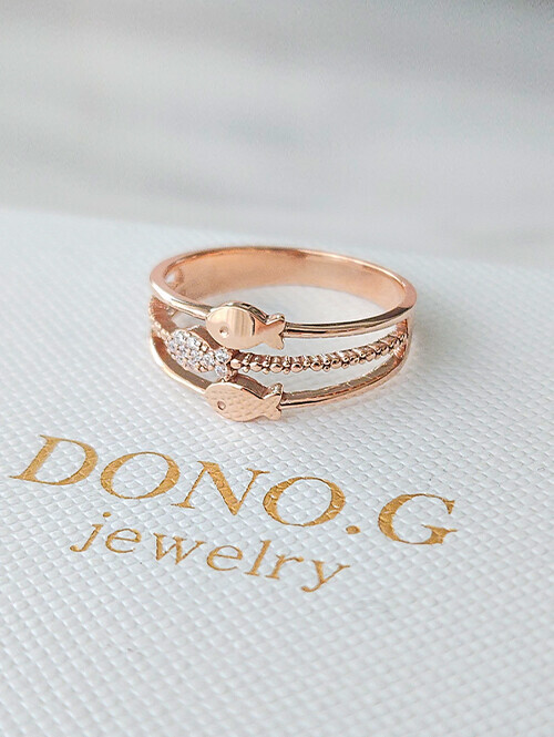 14K 18K 일리움 트리플 세줄 행운 물고기반지