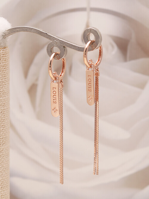 14K 18K 루이스 태그 박스체인 두줄 드롭귀걸이