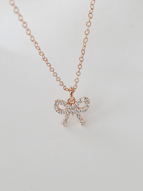 14K 18K 리틀엔젤 큐빅 리본 목걸이