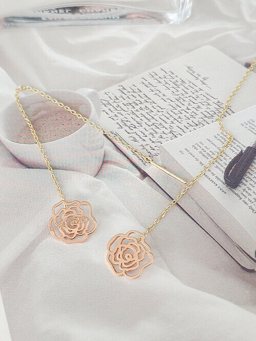 14K 로즈 드롭 롱 귀걸이