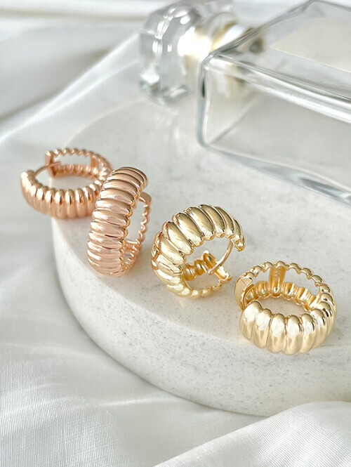 14K 18K 가로줄무늬 빅볼륨 원터치 귀걸이(소,대사이즈)