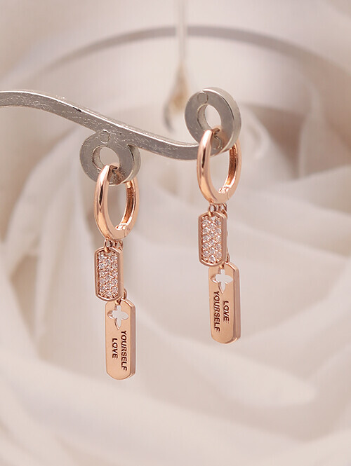 14K 18K 러브유얼셀프 레터링 태그귀걸이