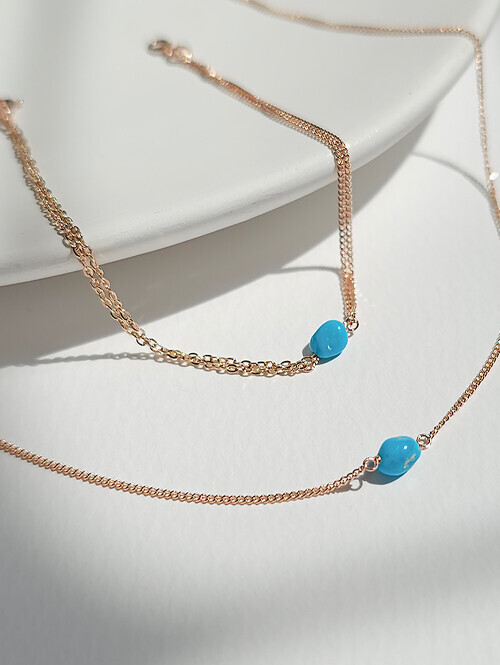 14K 18K 미니멀 천연 터키석 원석 두줄팔찌