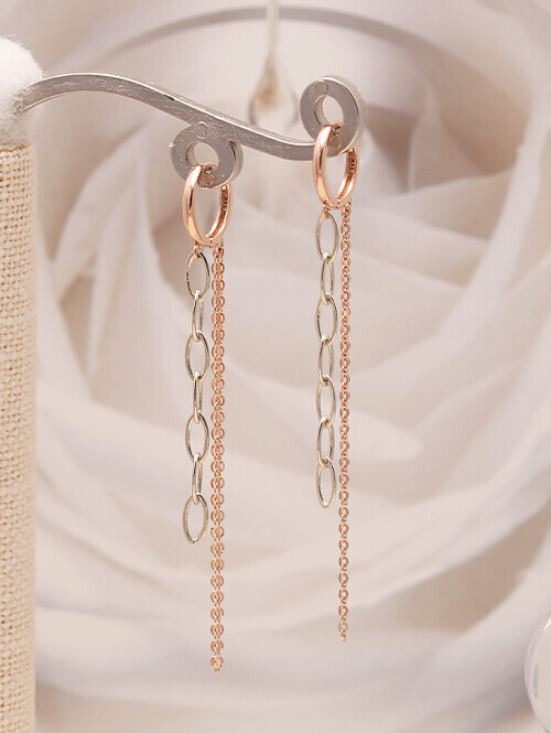 14K 18K 믹스체인 내추럴화이트 투톤 드롭귀걸이