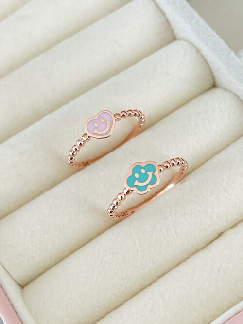 14K 18K 히릿 핑크에폭시 하트 스마일 볼반지