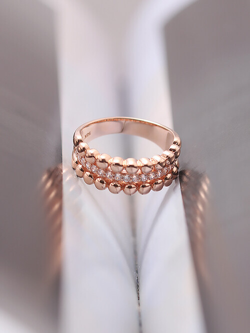 14K 18K 파비에 세줄 볼큐빅 반지