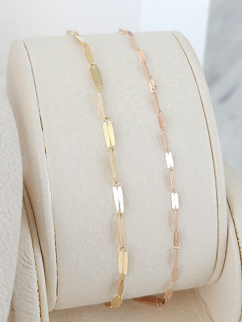 14K 18K 체드 납작 체인 팔찌(소사이즈)