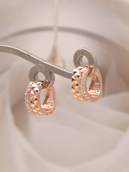 14K 18K 홀베이 엠보큐빅 두줄 볼드 귀걸이