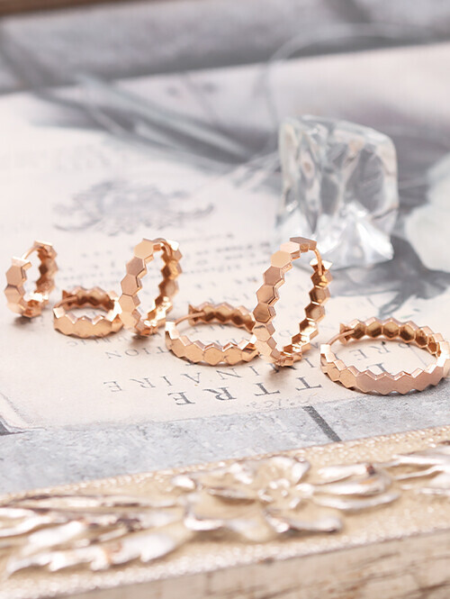 14K 18K 모던 헥사곤 육각라인 링귀걸이 (소 사이즈)