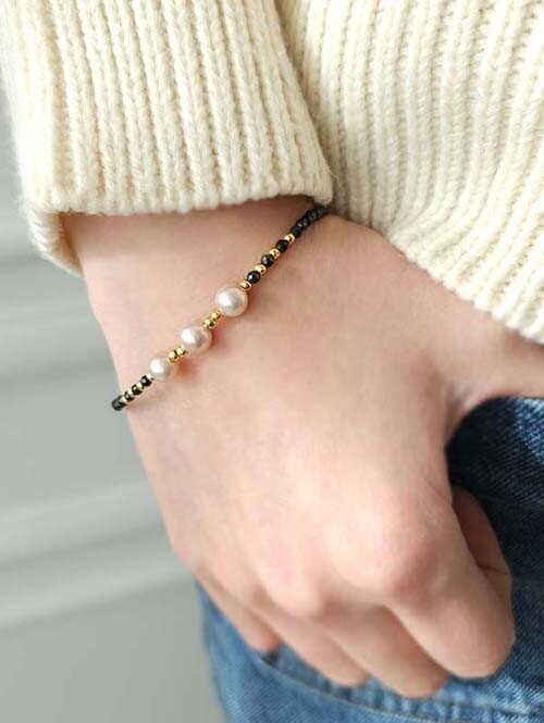 24K 순금 1.875g 포인트진주 스피넬 금볼 믹스 팔찌(+18K붕어장식)