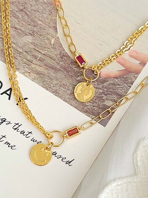 24K 순금 7.5g 믹스체인 스마일 여왕님 큐빅포인트 목걸이(+18K붕어장식)