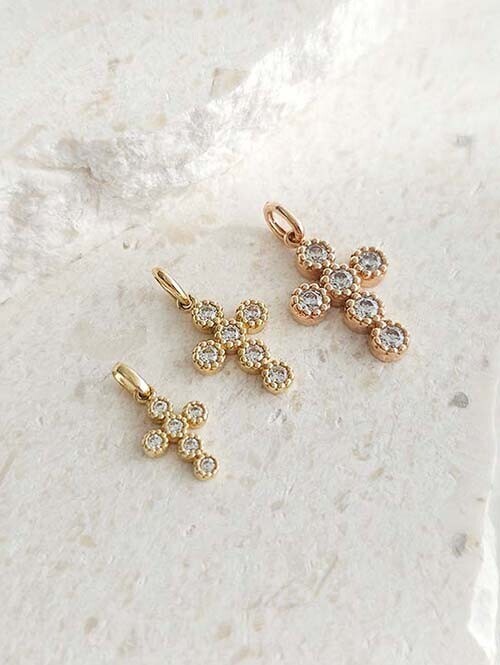 14K,18K 미니엠보 큐빅 십자가 펜던트(소 사이즈) (체인별도상품)