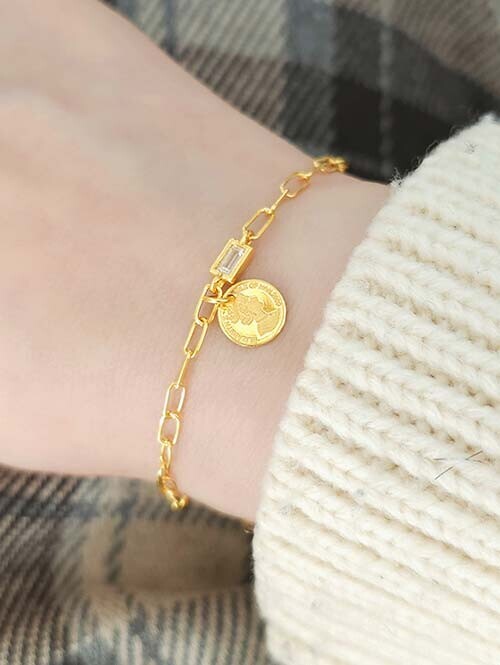 24K 순금 3.75g 스마일 여왕님 클립체인 큐빅포인트 팔찌(+18K붕어장식)