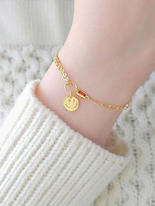 24K 순금 3.75g 믹스체인 스마일 여왕님 큐빅포인트 팔찌(+18K붕어장식)