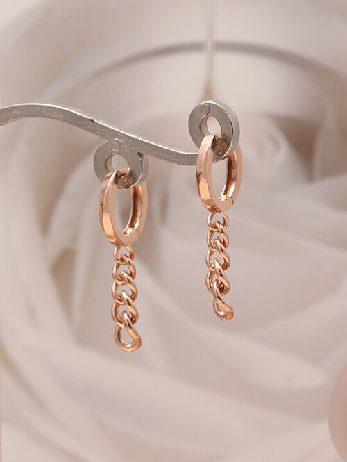 14K 18K 쉐볼릭 슬림체인 귀걸이