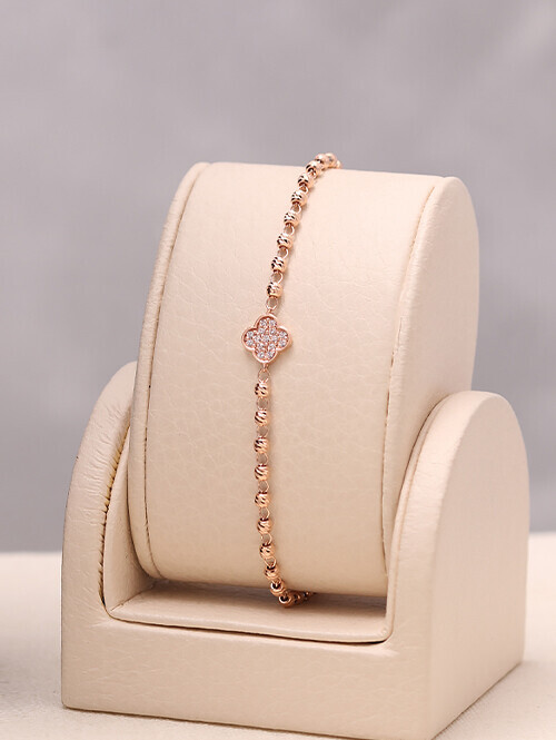 14K 18K 롱쉘 큐빅클로버 컷팅볼 팔찌