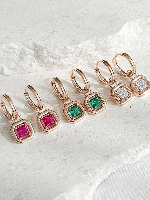 14K 18K 루라체 프레임 스퀘어큐빅 귀걸이