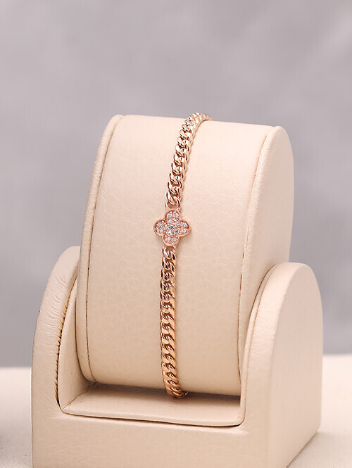 14K 18K 플랫 큐빅클로버 할로우 체인팔찌