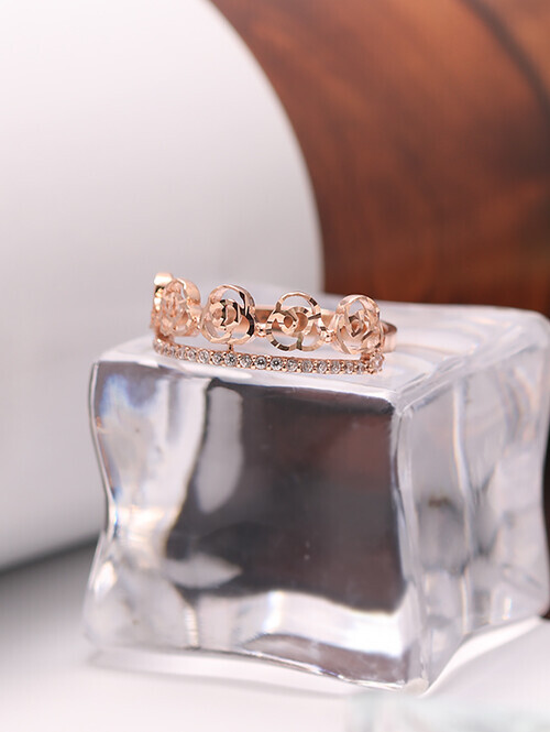 14K 18K 로즈플라워 두줄 큐빅반지