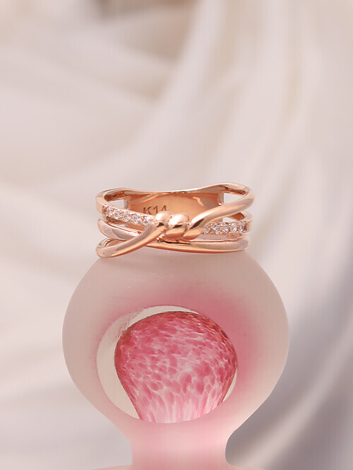 14K 18K 알로레 매듭큐빅 레이어드 반지