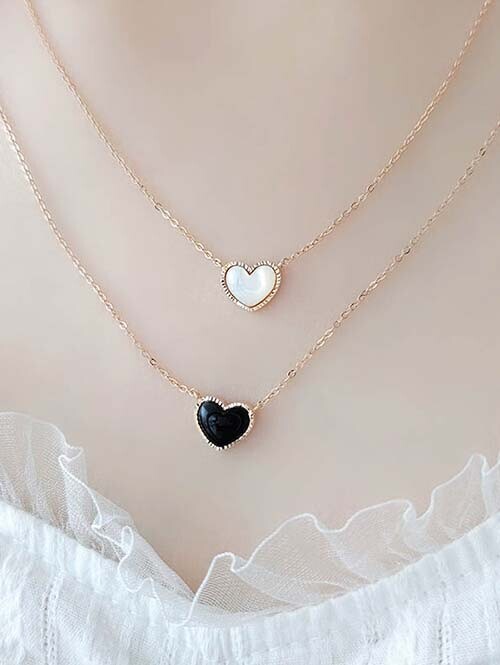 14K 18K 스윌릿 오닉스 자개 컷팅하트 목걸이