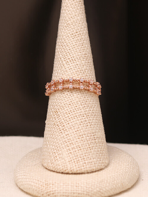 14K 18K 엠보사다리 두줄 큐빅반지