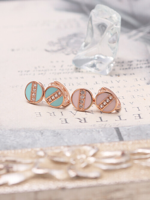 14K 18K 반달써클 파스텔에폭시 큐빅 귀걸이