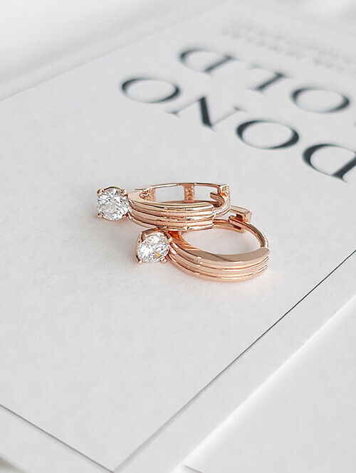 14K 18K 조인트 세줄라인 큐빅 귀걸이