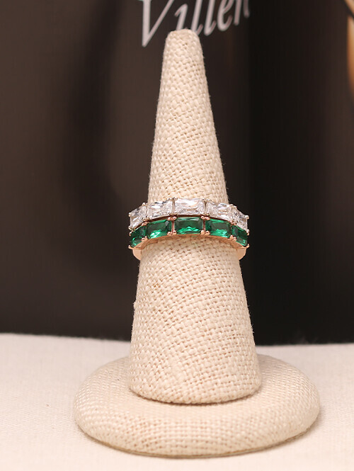 14K 18K 브릭레일 레이어드 반지(야그 에메랄드,화이트큐빅)