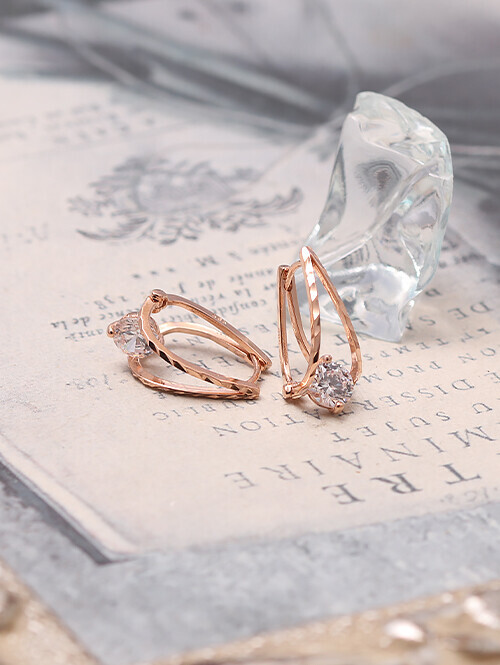 14K 18K 더블슬림 컷팅링 큐빅 귀걸이