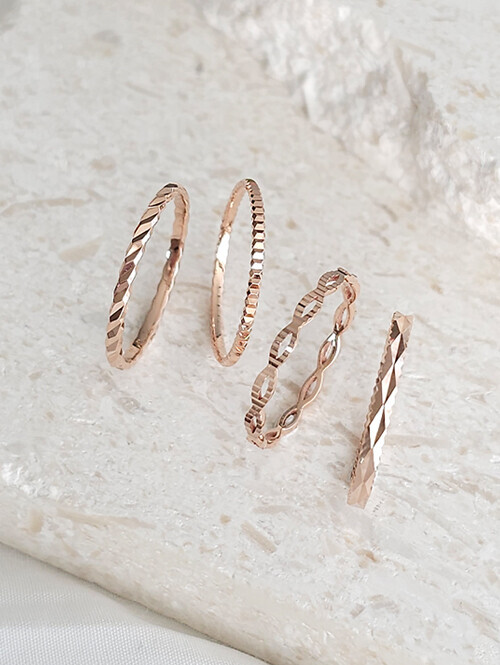 14K 18K 스텝 컷팅 스키니 레이어드 반지