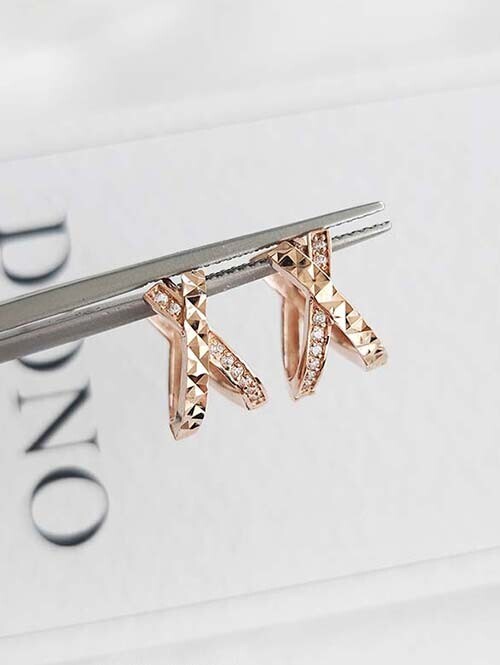 14K 18K 엑스라운드 컷팅큐빅 귀걸이