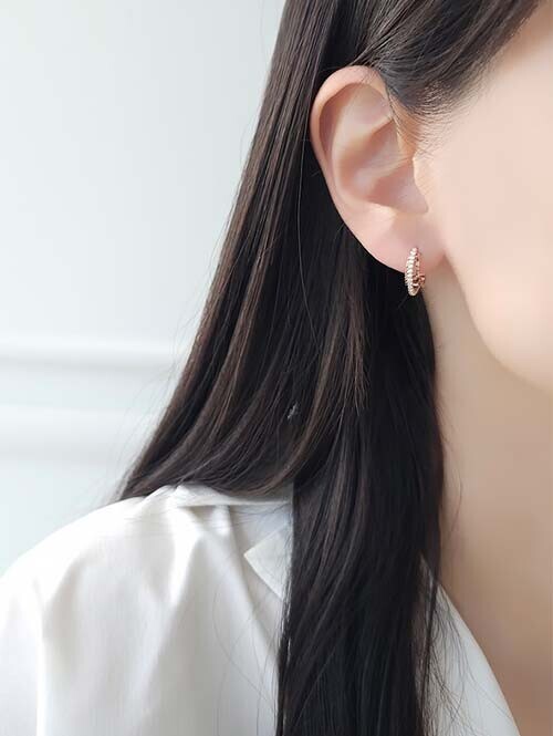 14K 18K 베델 컷팅큐빅 트리플링 귀걸이